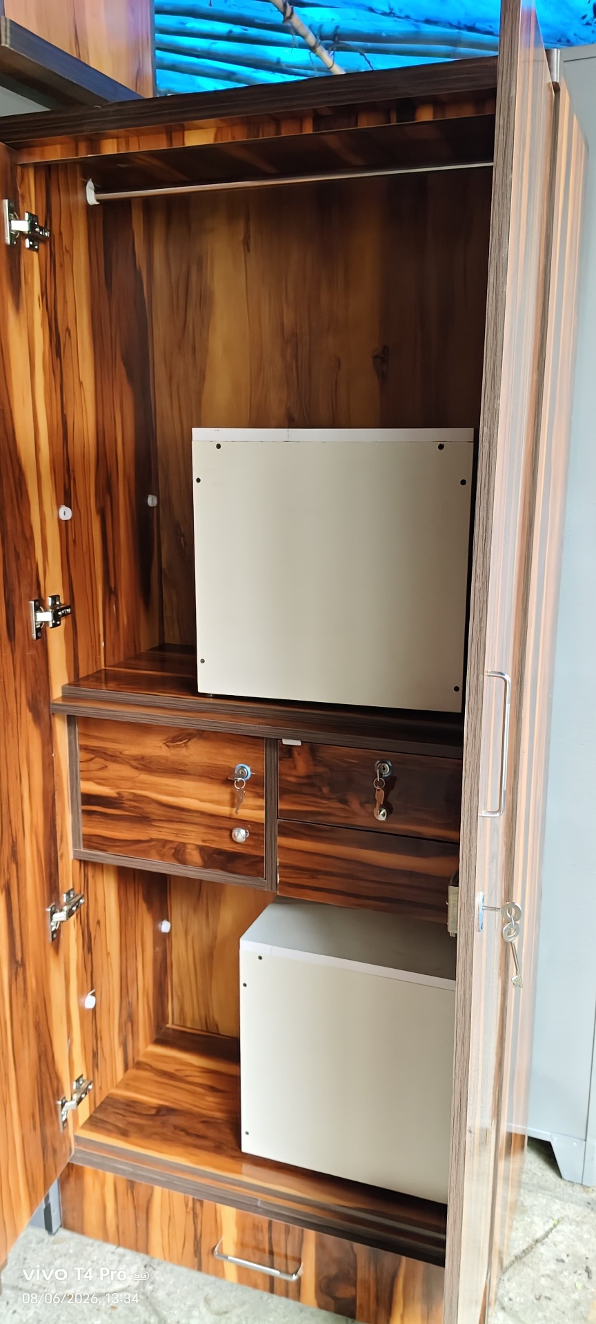 Teak-Finish Wardrobe with Lockers — custom furniture by Qadir Furniture Manufacturers, Mumbai