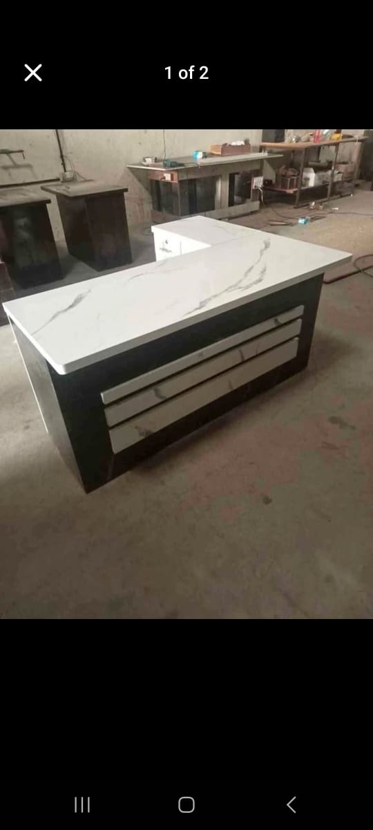 L-Shaped Marble-Top Reception Desk — custom furniture by Qadir Furniture Manufacturers, Mumbai