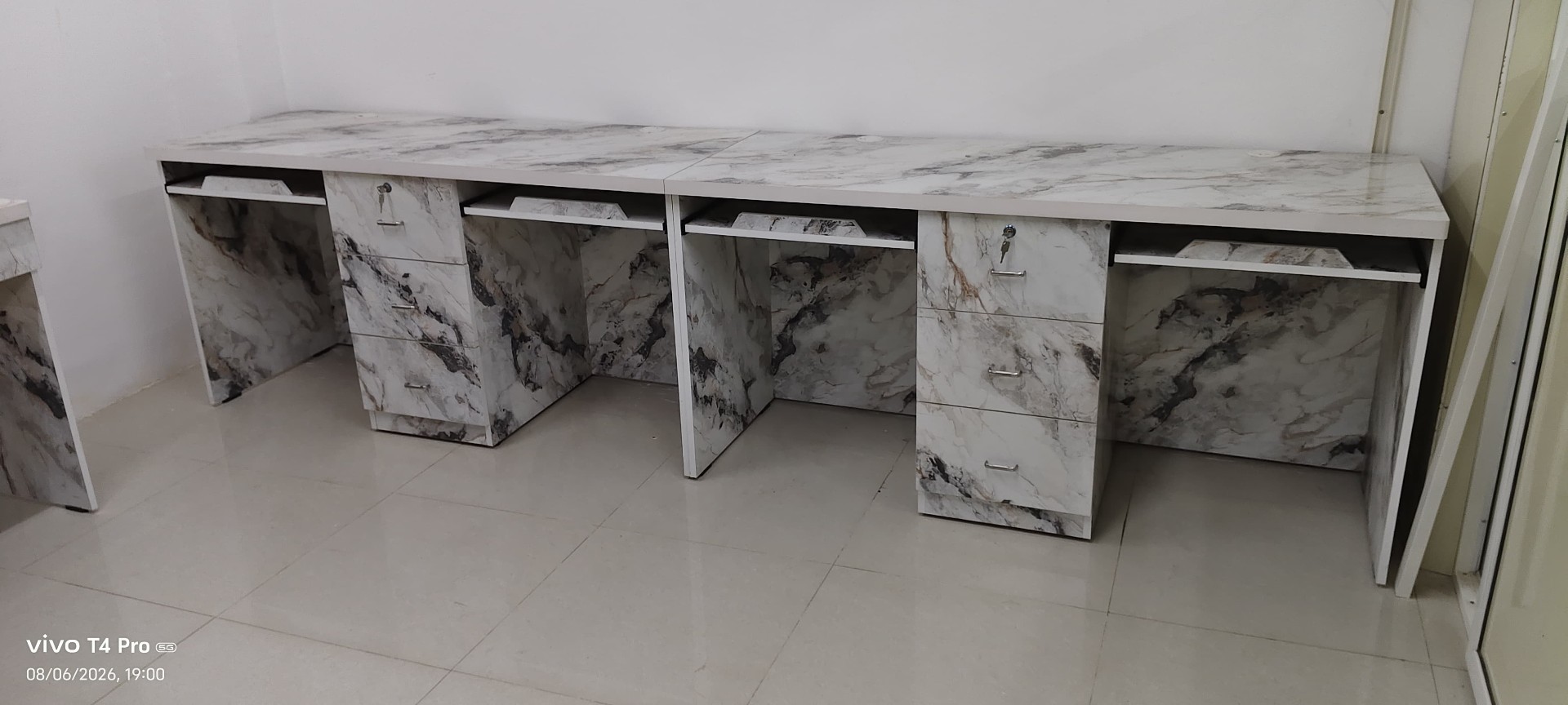 Marble-Finish Office Workstations — custom furniture by Qadir Furniture Manufacturers, Mumbai