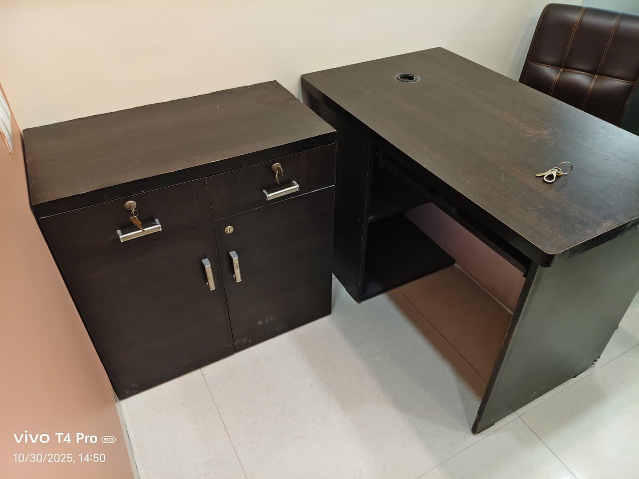 Wenge Office Desk with Side Storage — custom furniture by Qadir Furniture Manufacturers, Mumbai